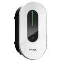 SolaX Smart EV Charger G2 in white and black with oval body, vertical green LED status bar, RFID card icon and SOLAX POWER logo, three-quarter view
