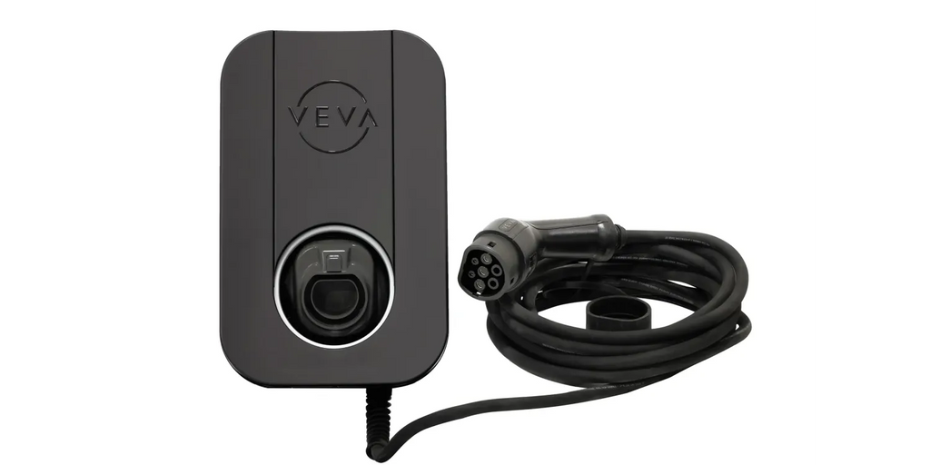 VEVA tethered EV charger in grey with charging cable - UK home wall charger